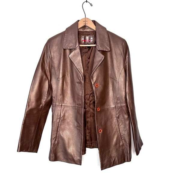 Brandon Thomas Brown Bronze Leather Coat Size Medium - Picture 2 of 8